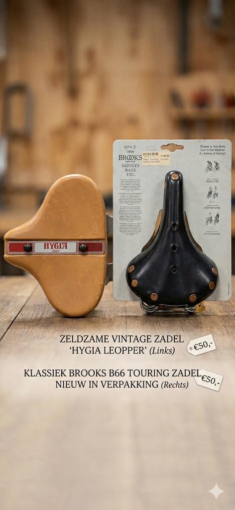 Uniek Vintage Hygia Lepper Fietszadel – Beige/Leder – €50, Ophalen of Verzenden, Stadsfiets, Zadel, Leer