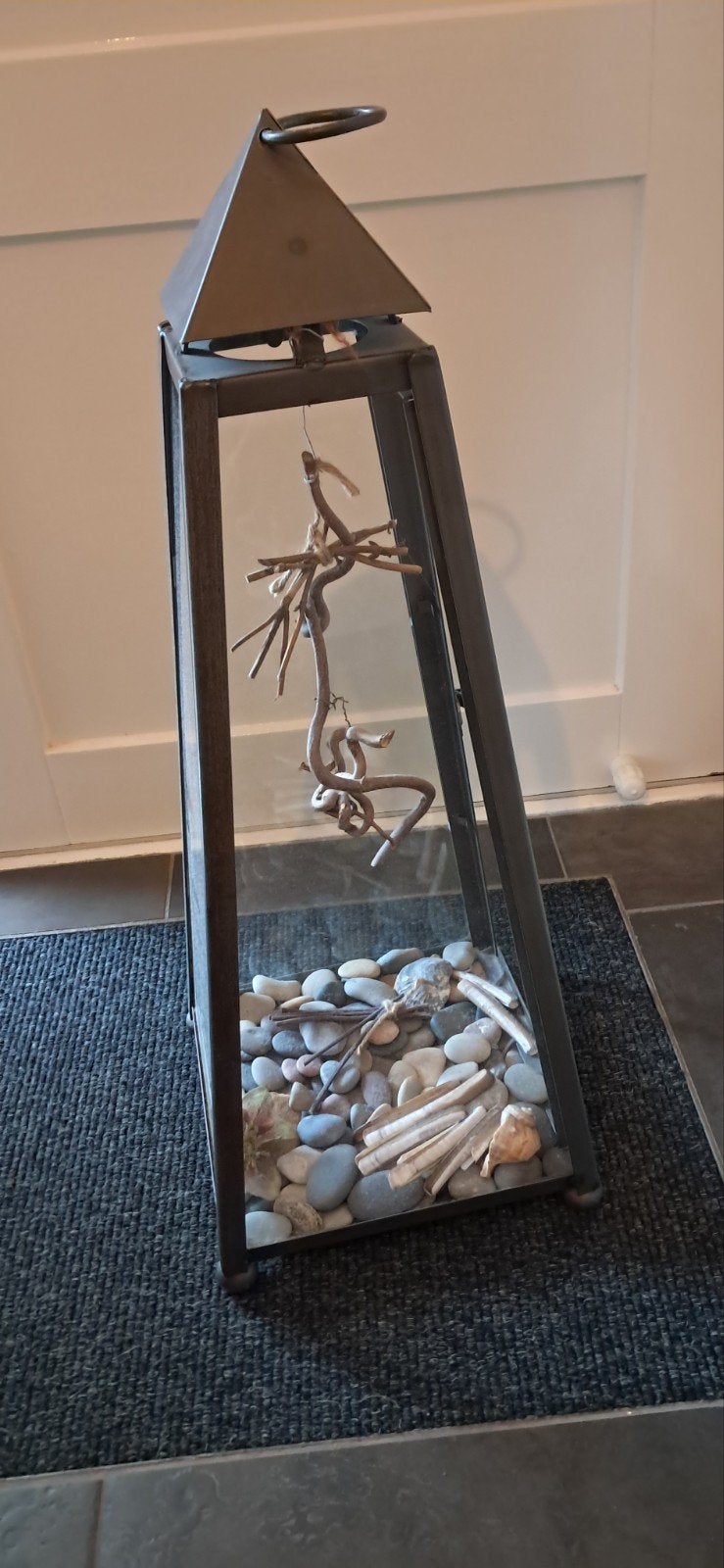 Grote metalen lantaarn met decoratie, 80 cm hoog, Ophalen, Metaal, Industrieel, Gebruikt