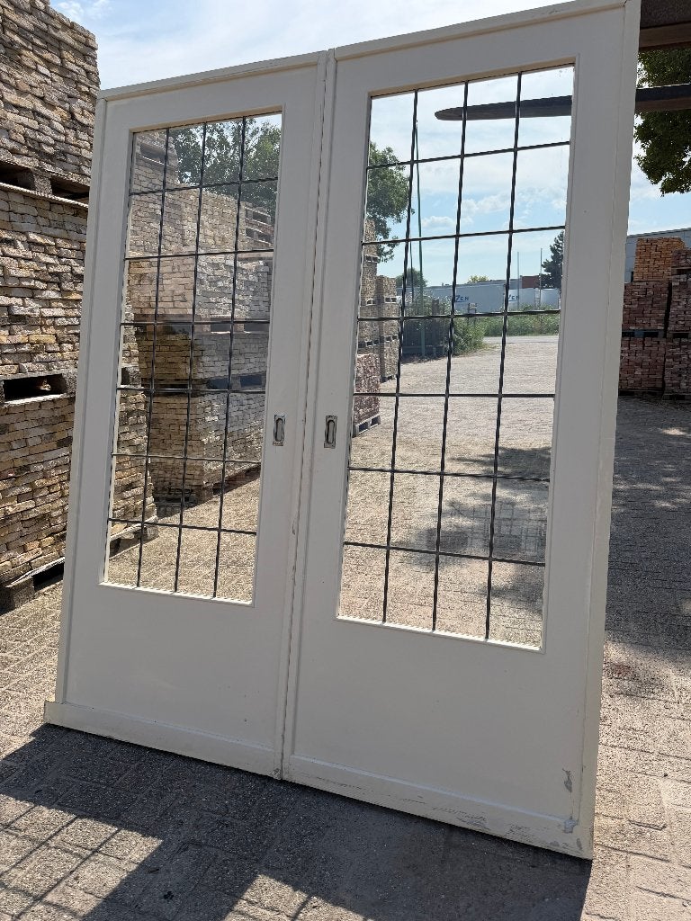 Set schuif / en-suite deuren met glas in lood 212x167cm., Antiek en Kunst, Curiosa en Brocante, Ophalen