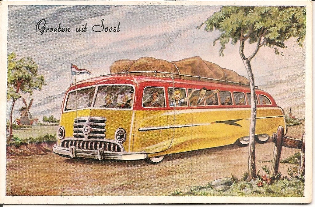 Groeten uit Soest - Bus met toeristen + Kleine foto's Soest, Ophalen of Verzenden, 1940 tot 1960, Gelopen, Utrecht