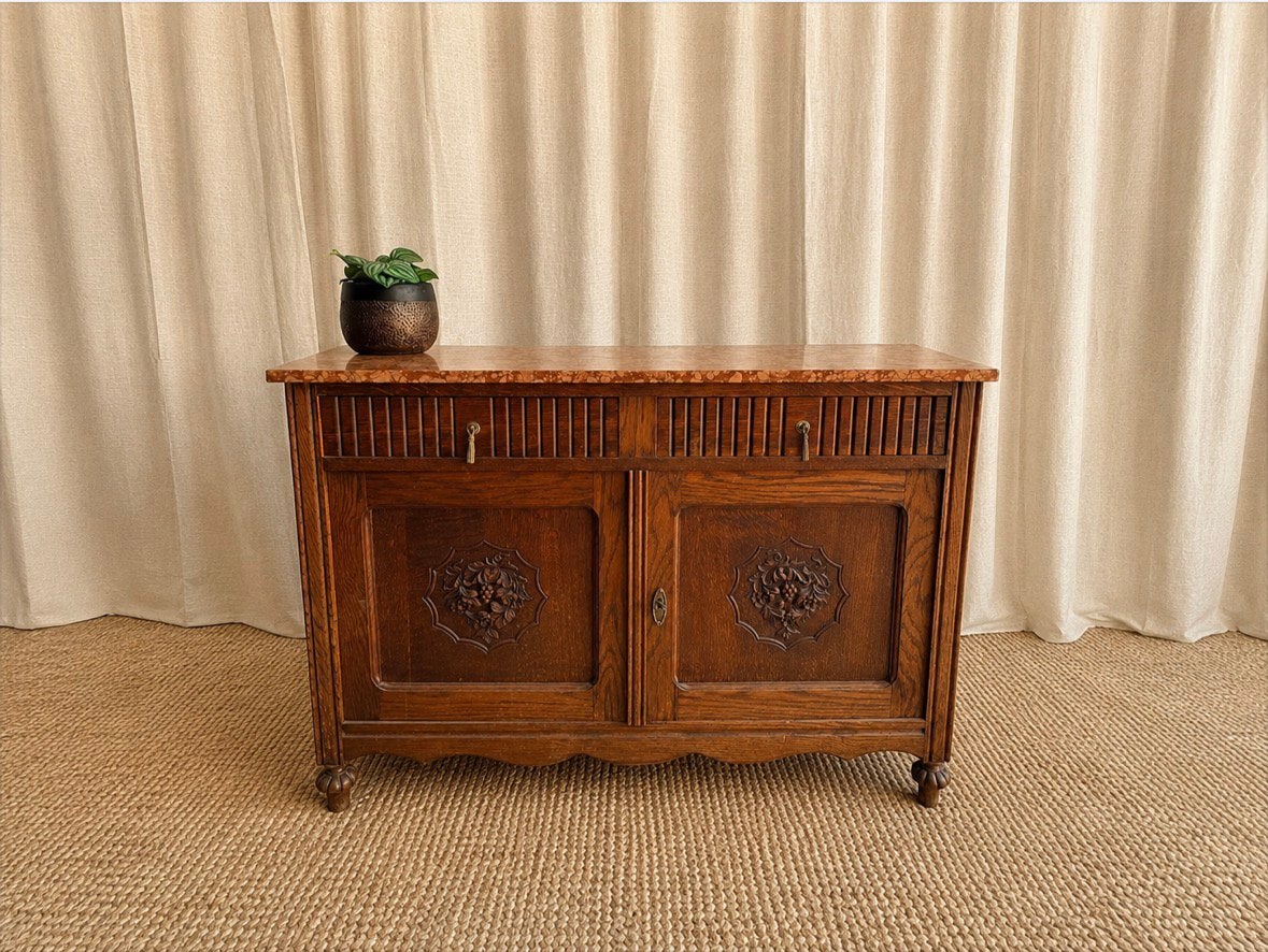 Antieke commode / dressoir met marmer blad, Ophalen, Gebruikt, 25 tot 50 cm, 100 tot 150 cm