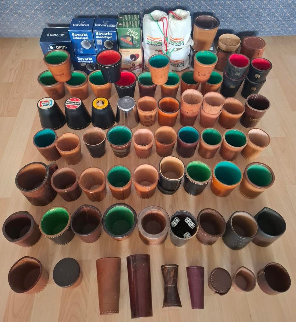 Vintage Verzameling Leren Dobbelbekers, Ophalen of Verzenden, Gebruikt