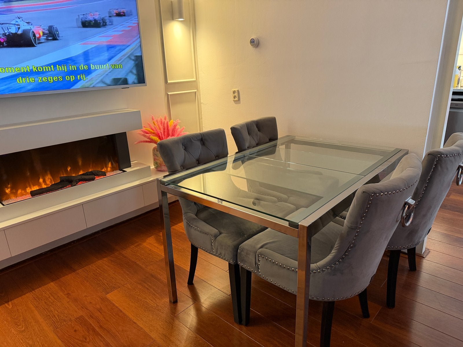 IKEA GLIVARP glazen eettafel + 4 luxe velvet stoelen, Huis en Inrichting, Ophalen, Gebruikt, 100 tot 150 cm, 50 tot 100 cm