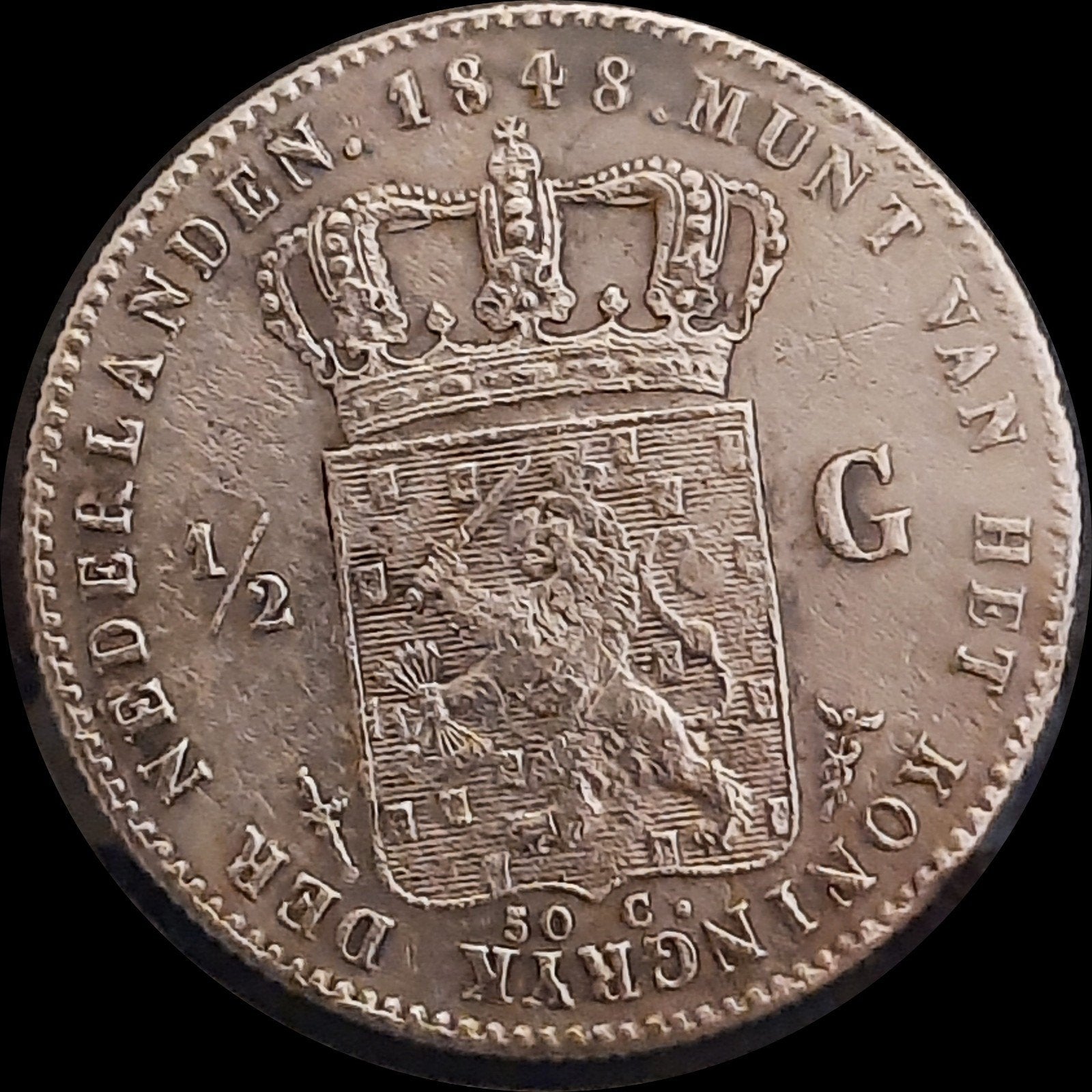 1/2 gulden 1848 prachtig, Ophalen of Verzenden, Koning Willem II, 1 gulden