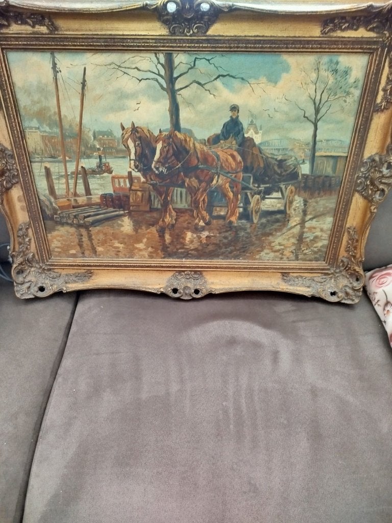 Origineel olieverfschilderij van G.J. van Beek, Ophalen, Doek, Oud hollands, Bijzondere lijst