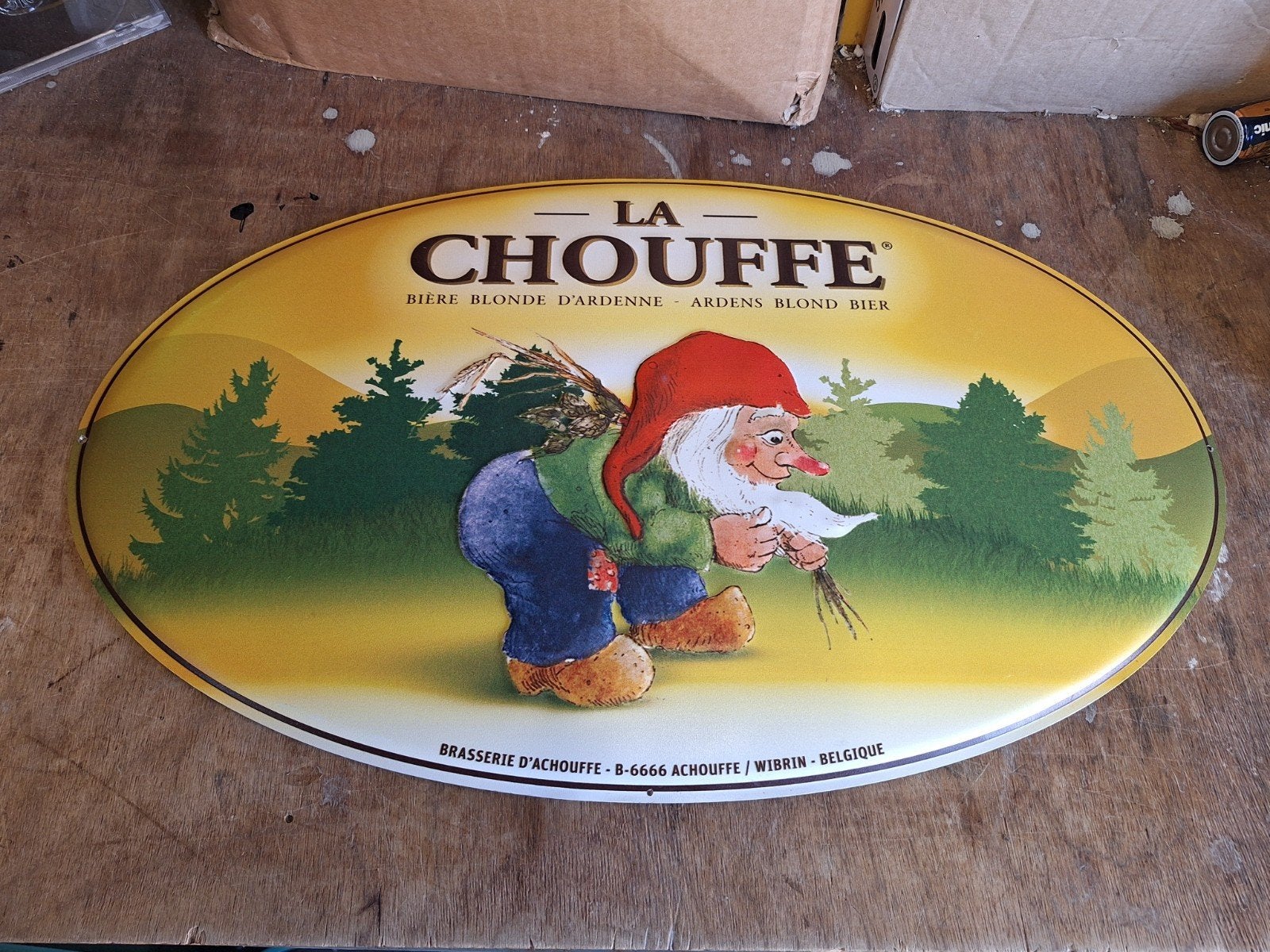 La Chouffe bier reclamebord - Brasserie d'Achouffe als nieuw, Ophalen of Verzenden