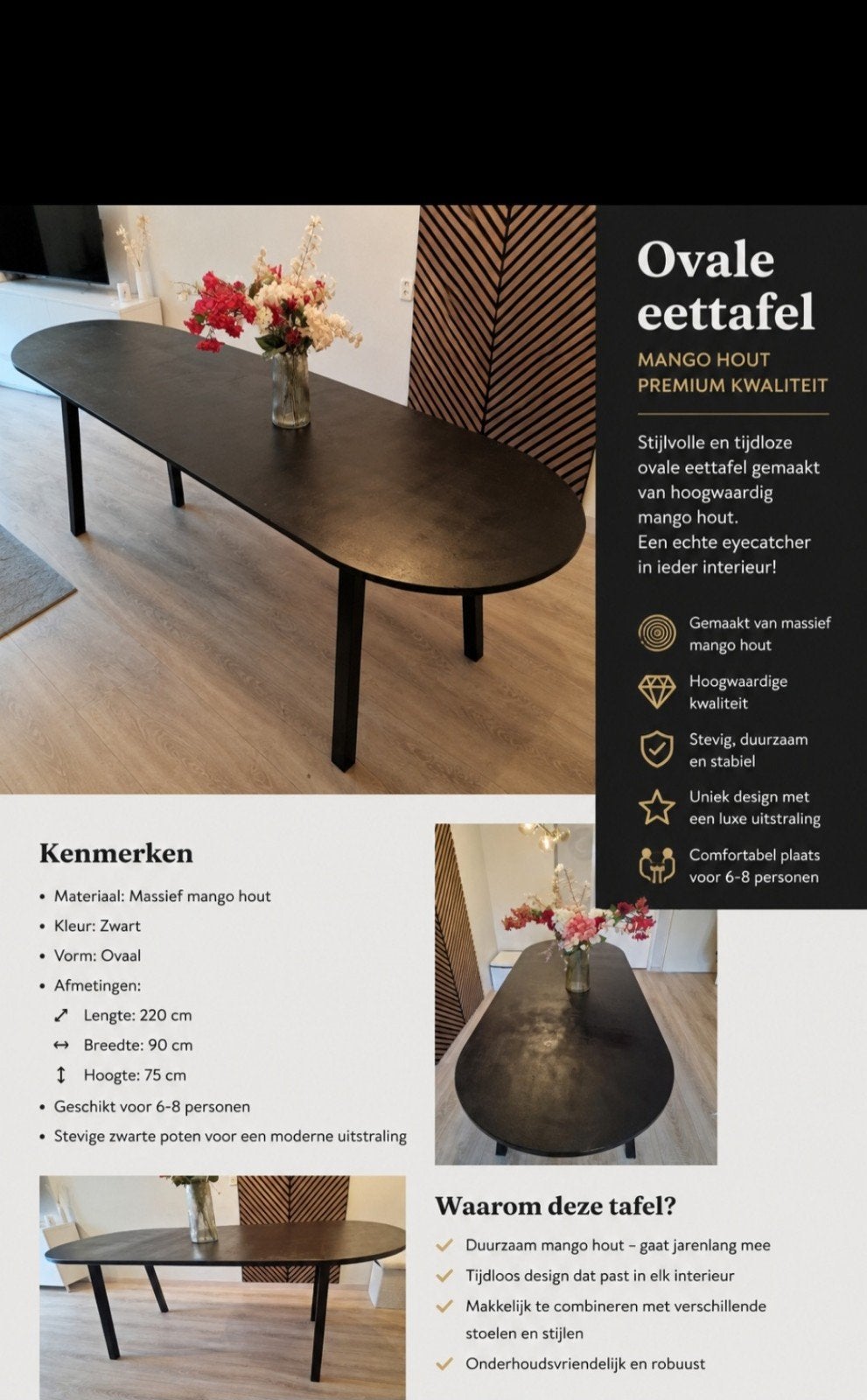 Eettafel ovaal, Ophalen, Ovaal, 200 cm of meer, 100 tot 150 cm