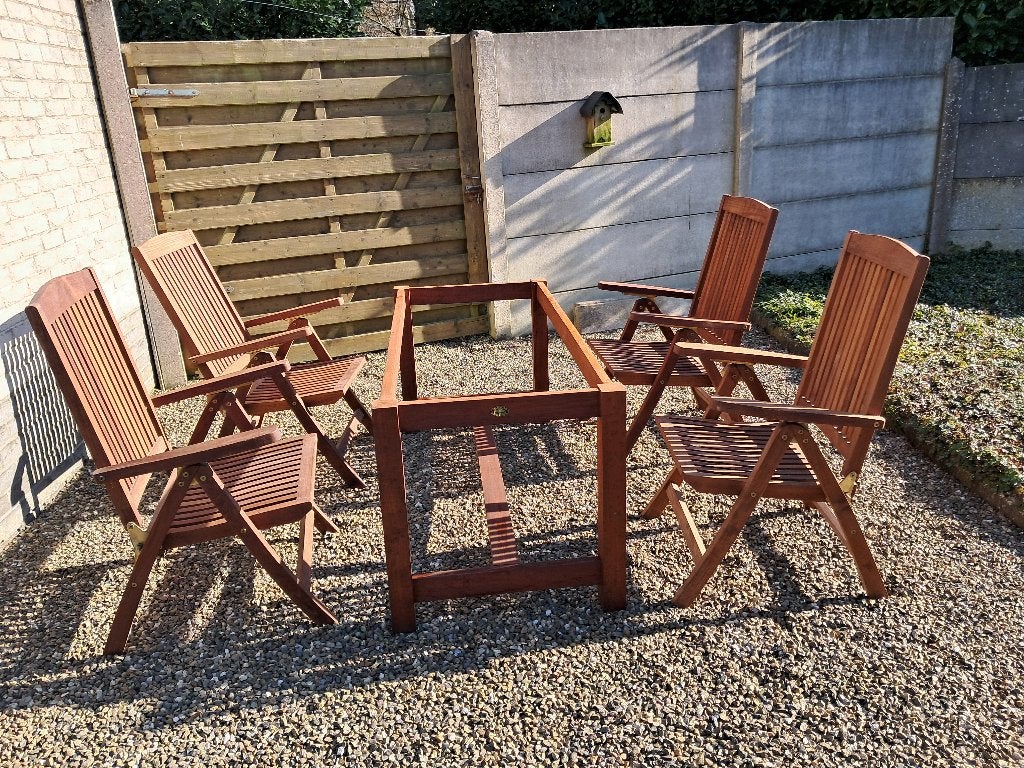 tuinstoelen, Ophalen, Gebruikt, Teakhout, Verstelbaar