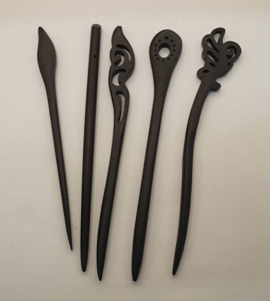 zwart haarstokken hout 5 verschillende 1x vlinder, 1x recht, Verzenden, Nieuw, Haarspeld