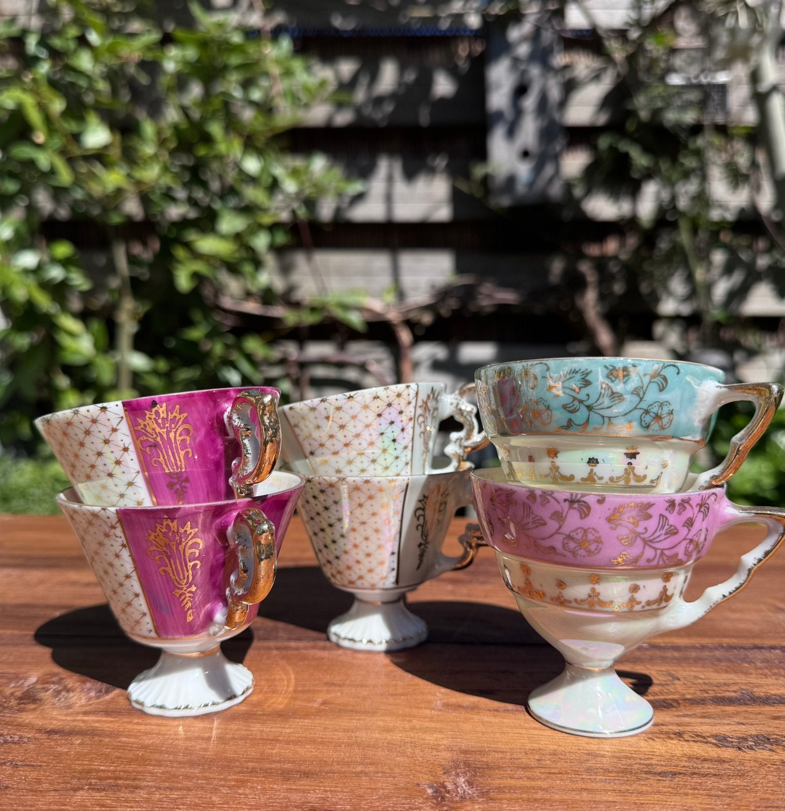 Romantisch Vintage Lusterware kopjes en schotels Parelmoer, Antiek en Kunst, Ophalen