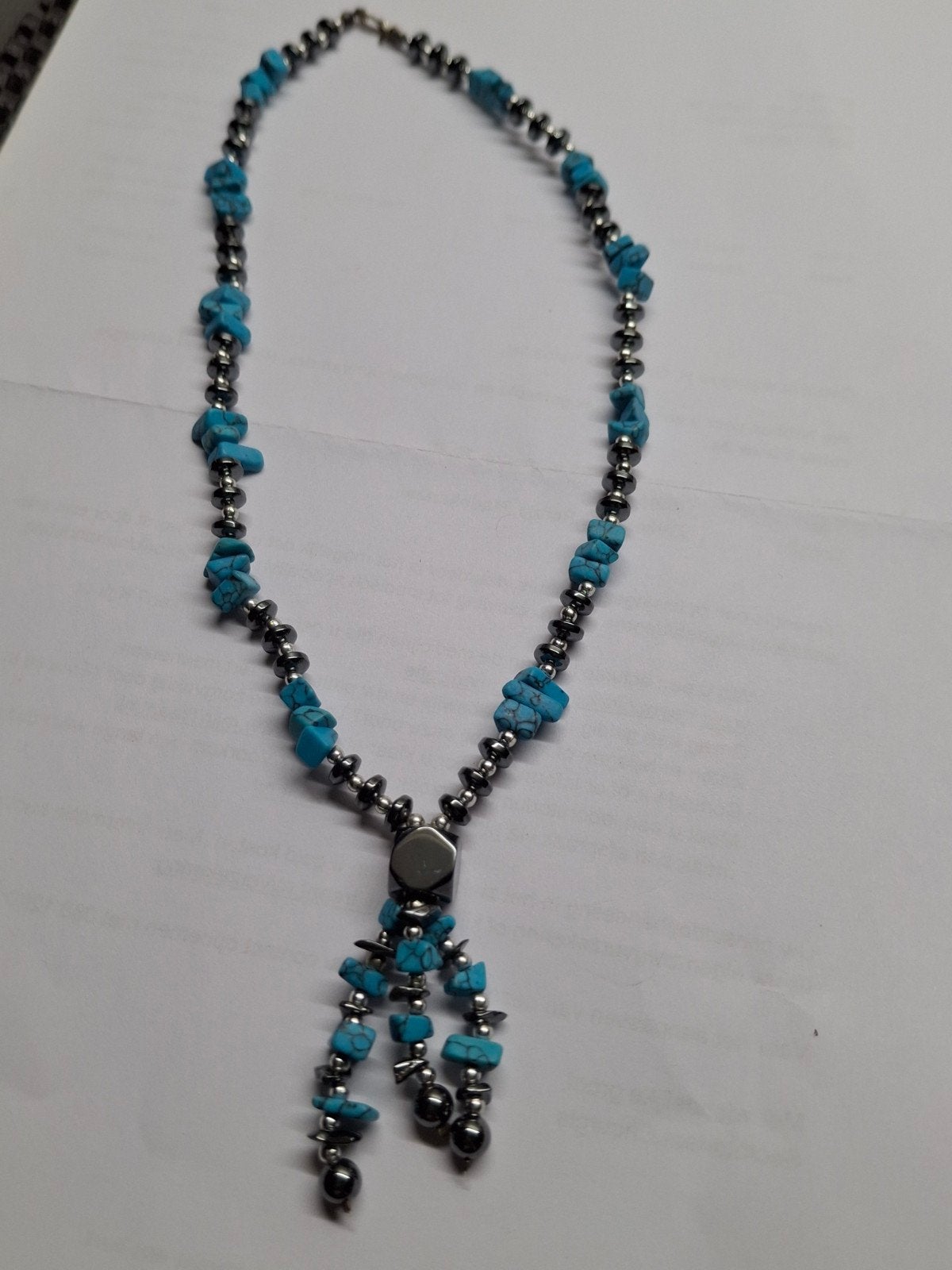 halssnoer  turquoise  hematiet, Sieraden, Tassen en Uiterlijk, Kettingen, Ophalen of Verzenden, Blauw, Steen of Mineraal