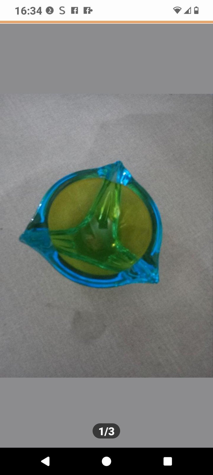 Vintage Glazen Murano Asbak  Blauw & Geel, Ophalen of Verzenden