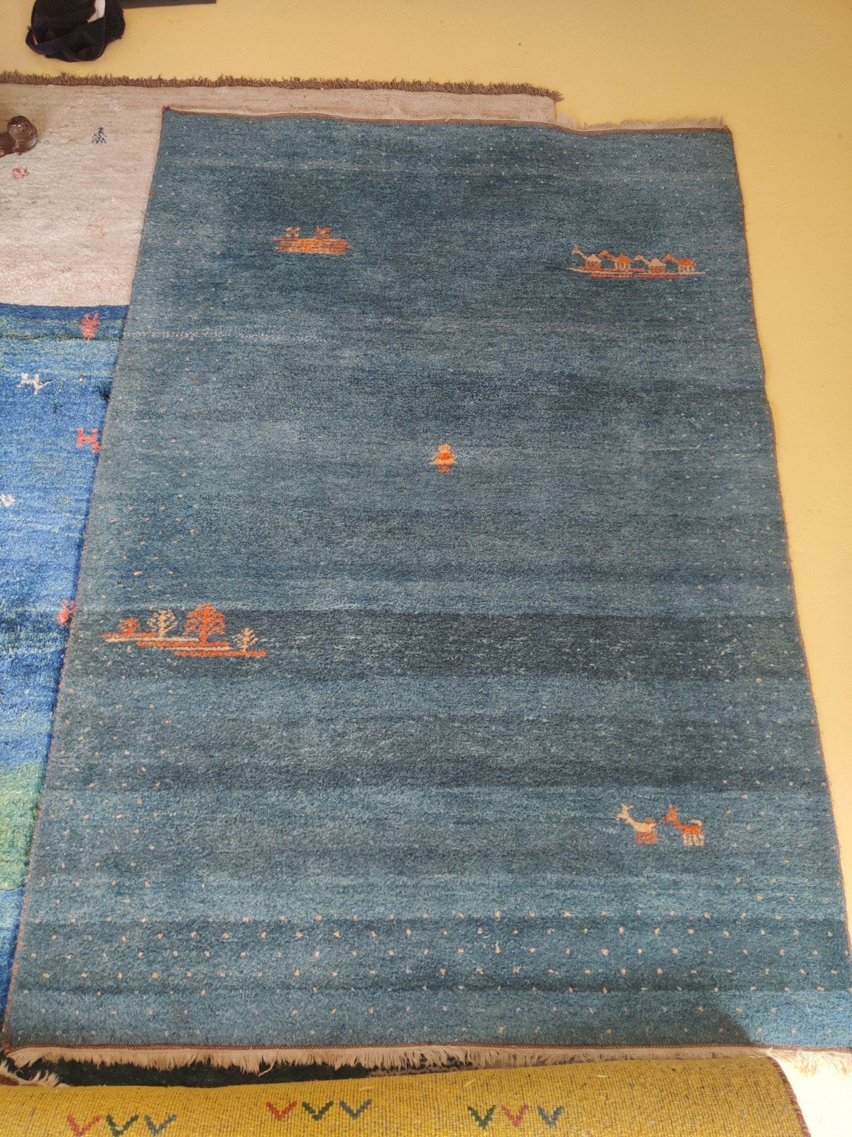 IKEA Indo Gabbeh kleed, handgeknoopt in India, 141,5  201,5, Ophalen, Blauw, 150 tot 200 cm, 200 cm of meer