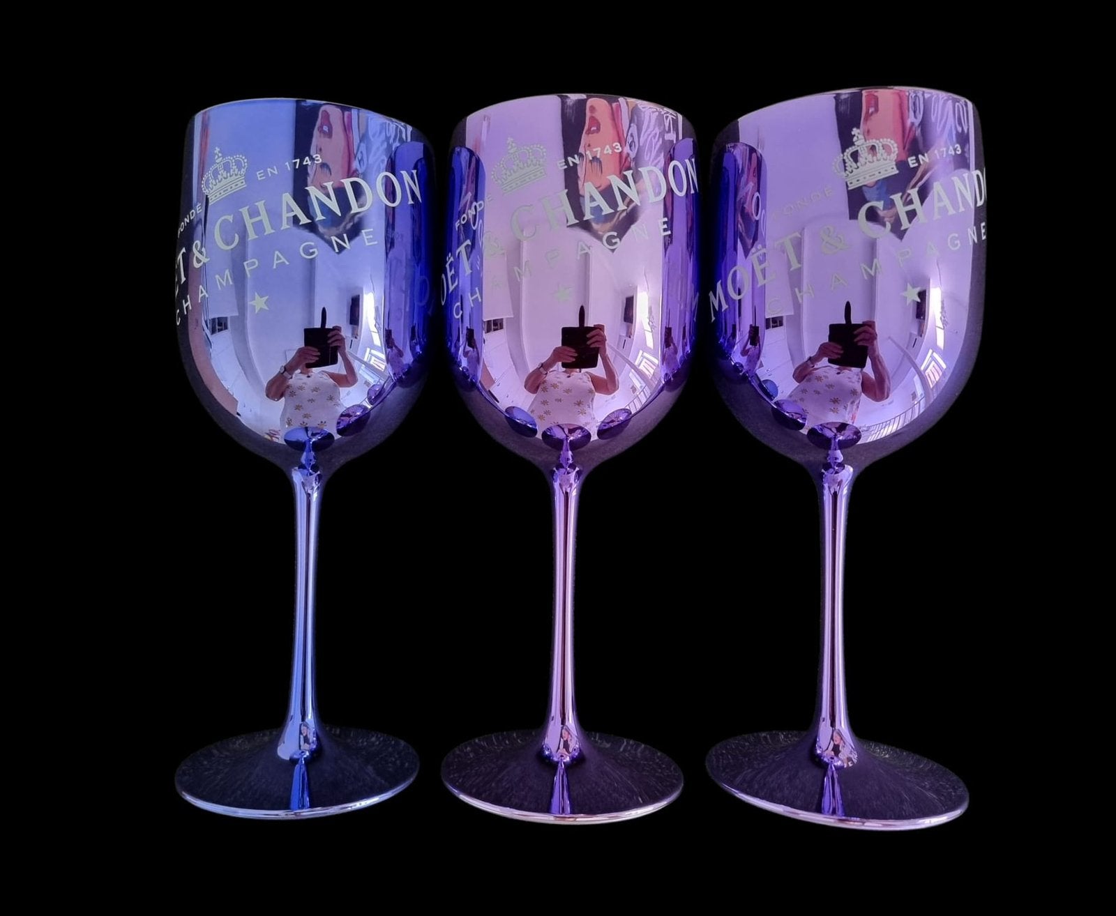 Moet&Chandon Blue Metallic Champagne Glas., Ophalen of Verzenden, Nieuw, Overige typen