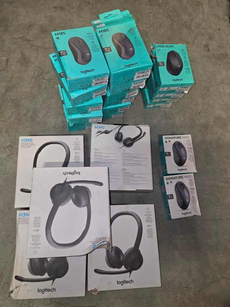 Logitech M185, M330, M650 muizen en H390 headsets, Computers en Software, Muizen, Ophalen of Verzenden, Nieuw