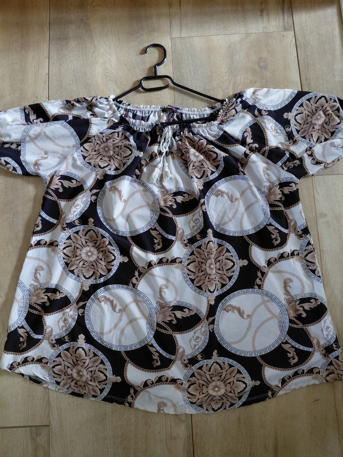 Elegante blouse met kettingprint en korte mouwen, Zwart, Maat 46/48 (XL) of groter, Ophalen of Verzenden, Korte mouw