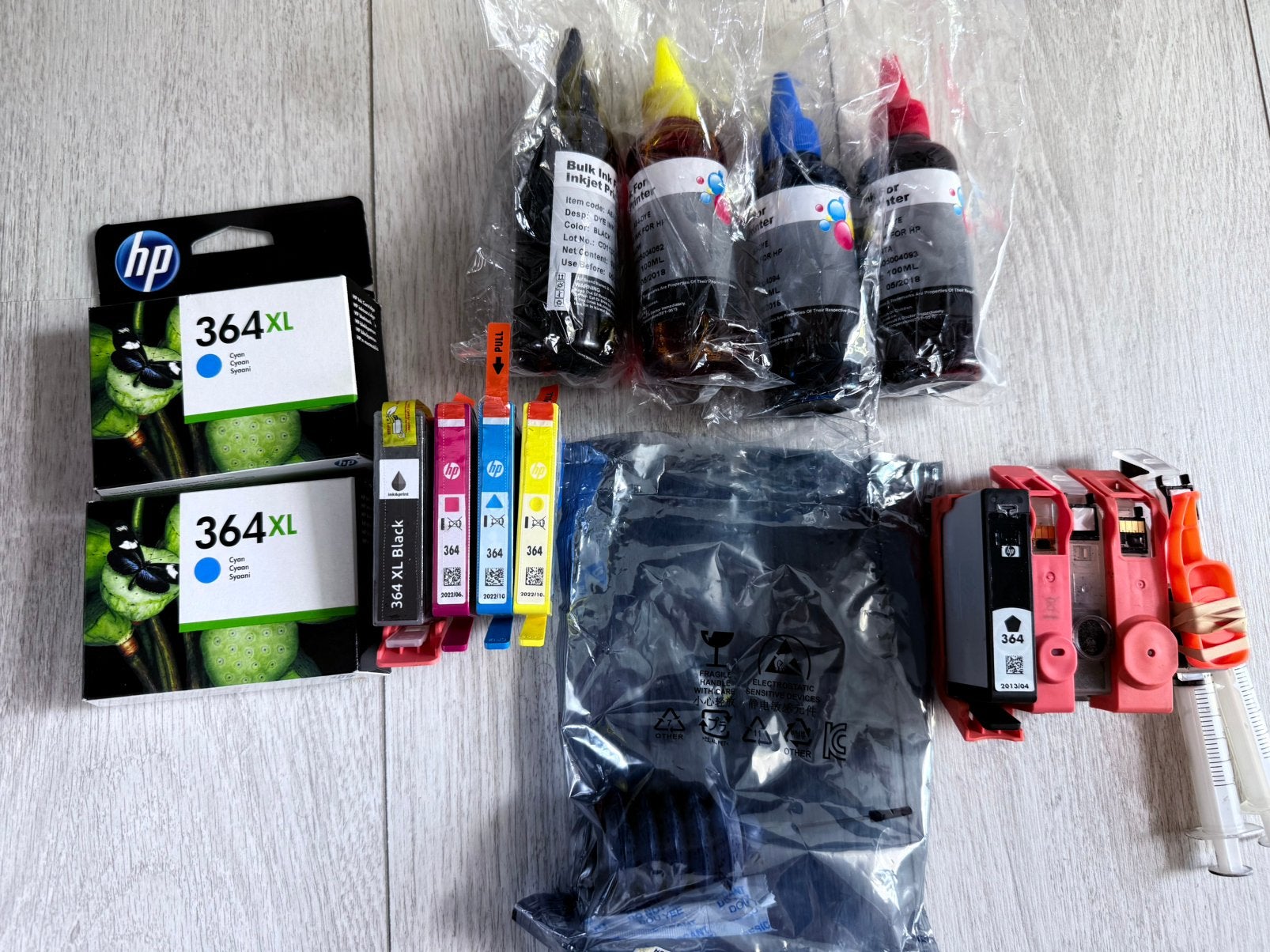 HP 364 inktcartridges + navulset met nieuwe inkt, Computers en Software, Printerbenodigdheden, Nieuw, Cartridge, Verzenden