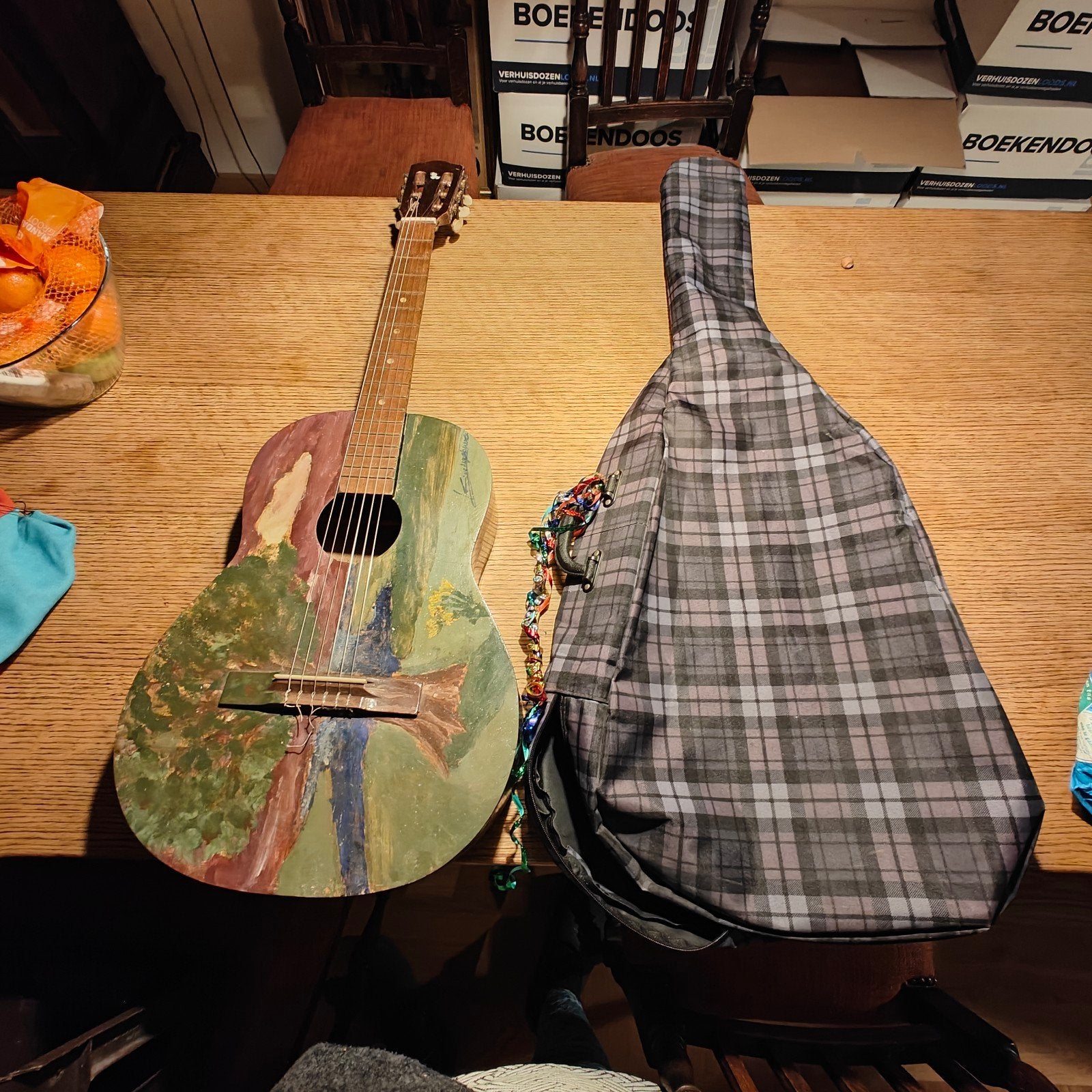 gitaar, kindergitaar, werkend, geschilderd, met hoes, Ophalen, Gebruikt, Klassieke of Spaanse gitaar