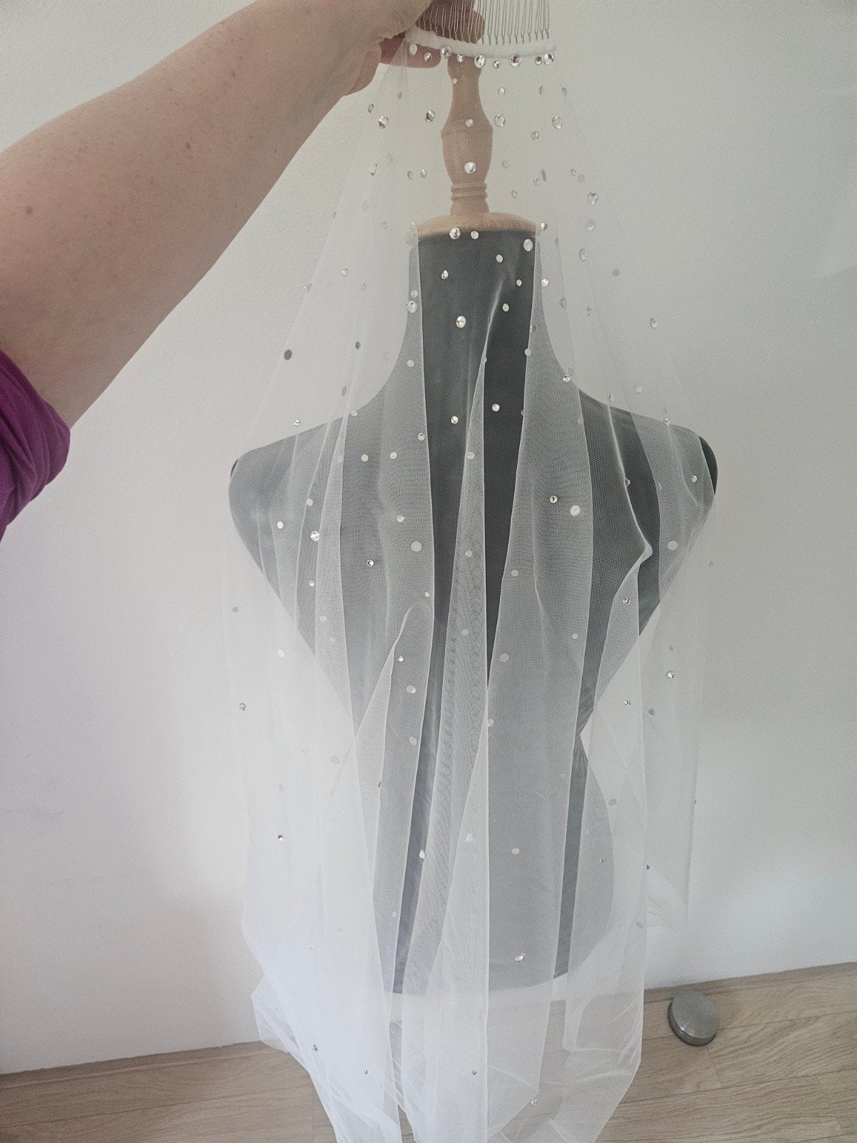 Prachtige sluier strass steentjes ivory 100cm cecile, Ophalen, Zo goed als nieuw, Wit, Accessoires