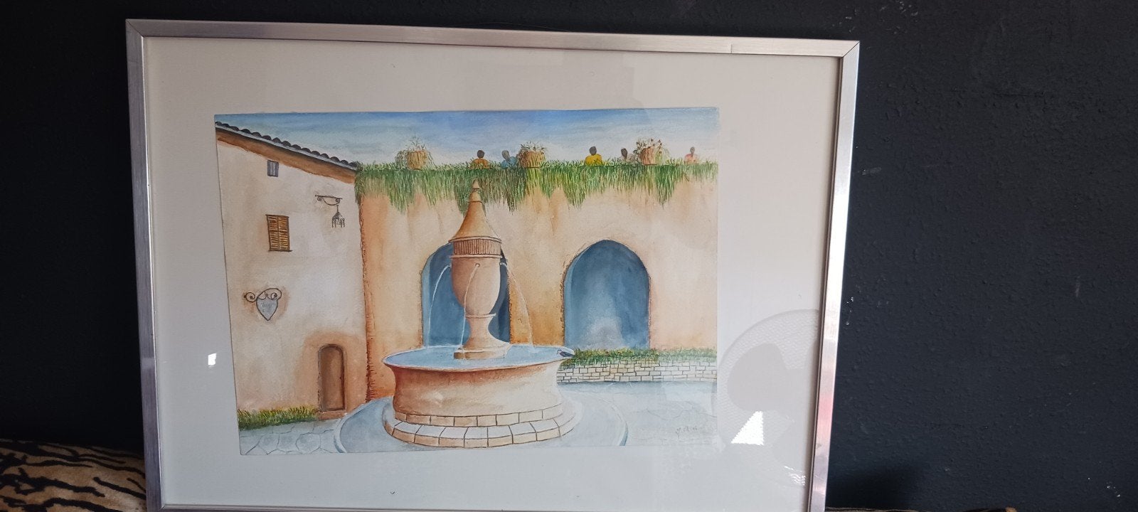 Sfeervolle Aquarel: Italiaans Dorpsgezicht met Fontein, Ophalen of Verzenden