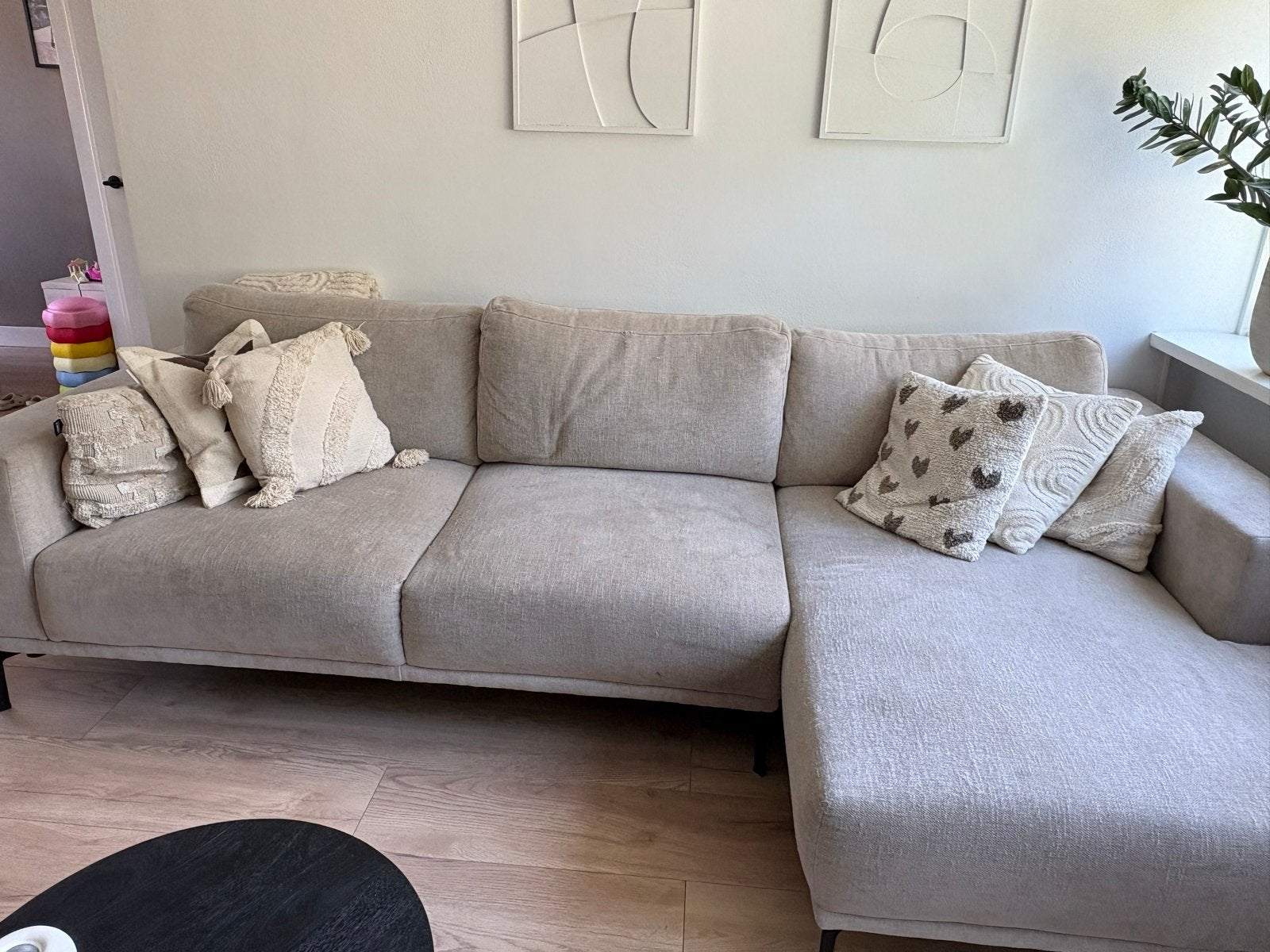 DEZE WEEK OPHALEN !! Hoekbank - Grijs Beige., Huis en Inrichting, Ophalen, Gebruikt, Stof