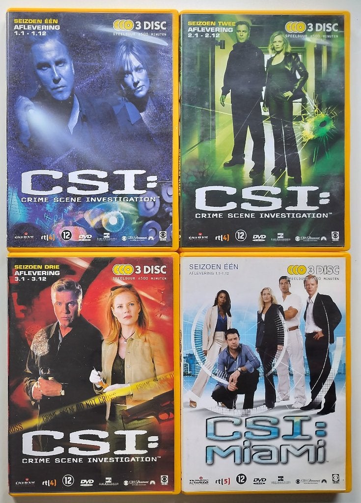 CSI: Seizoen 1 t/m 3 + Miami Seizoen 1 (2000 - 2003) *12 DVD, Vanaf 12 jaar, Ophalen of Verzenden, Zo goed als nieuw, Thriller