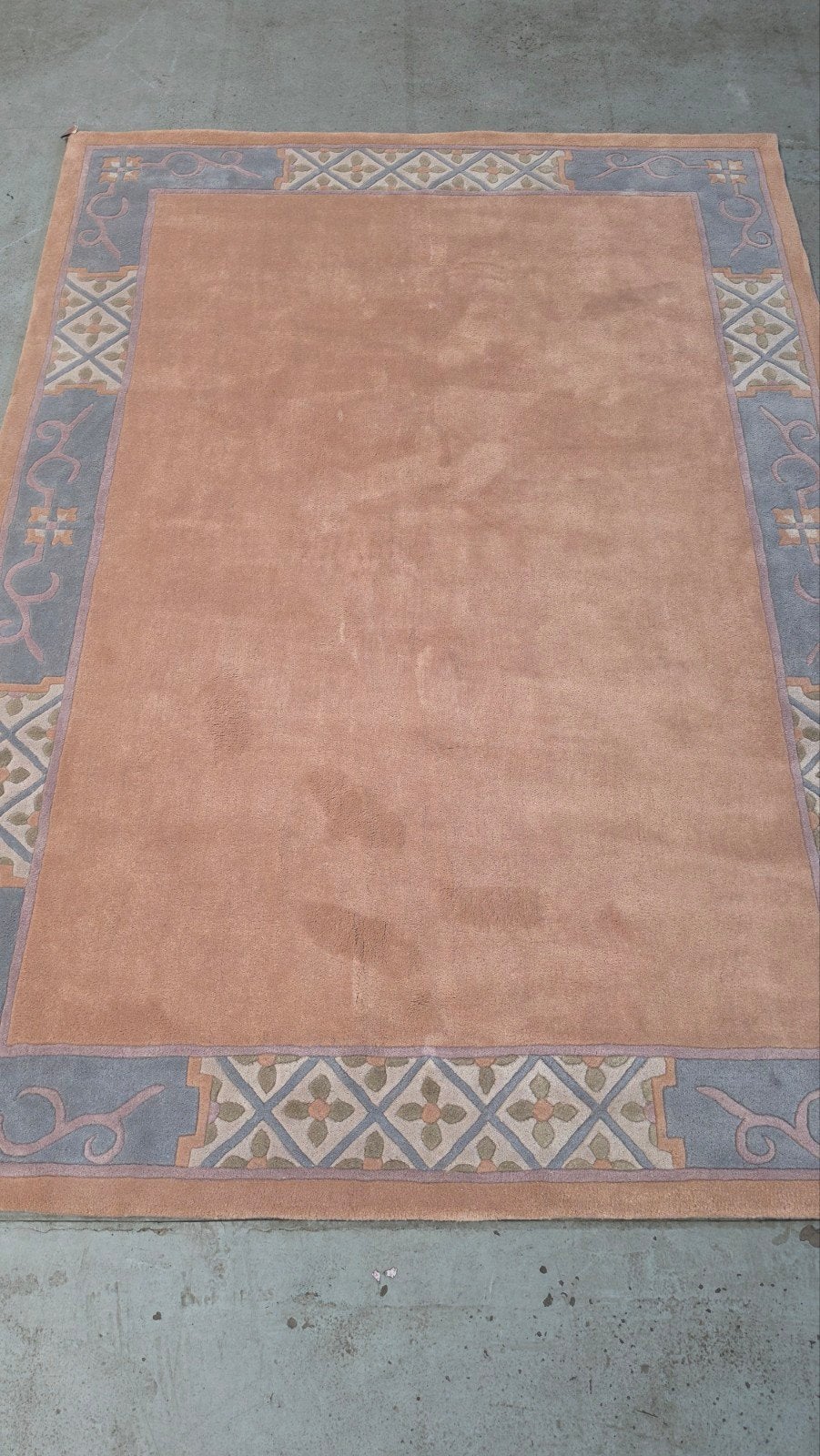 Handgeknoopt oosters wol Nepal tapijt bloemkader 340*246cm, Paars, 200 cm of meer, Zo goed als nieuw, 200 cm of meer