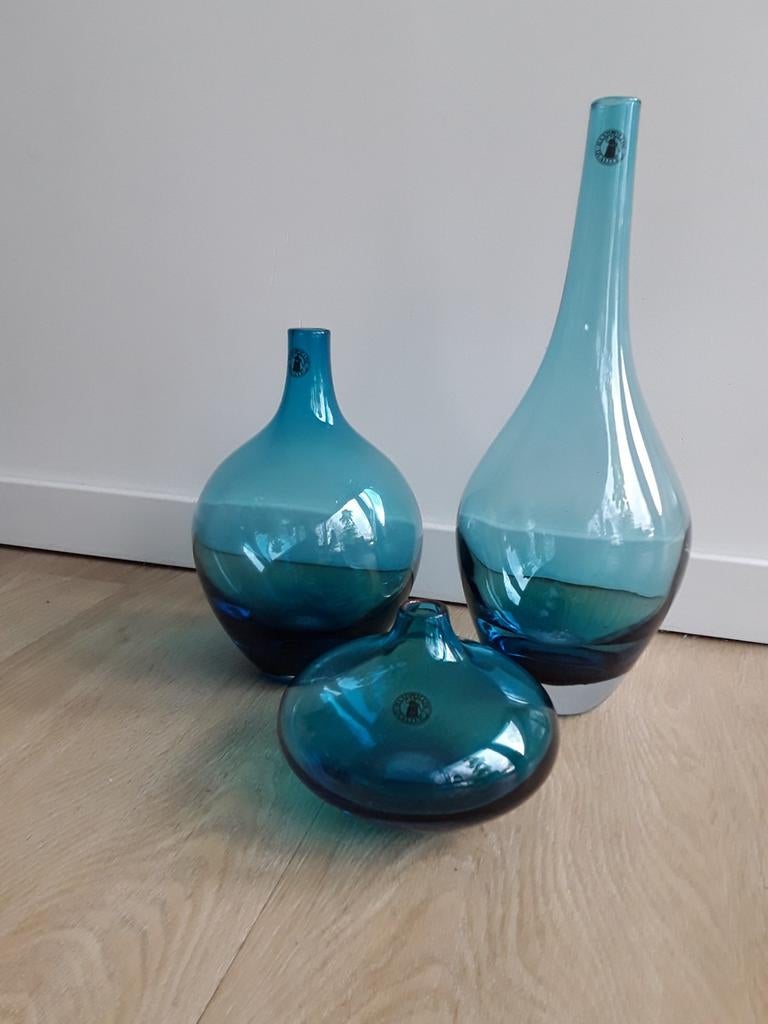Set Salong vazen Ikea, blauw, glas, 3 stuks, Blauw, Ophalen of Verzenden, Minder dan 50 cm, Glas