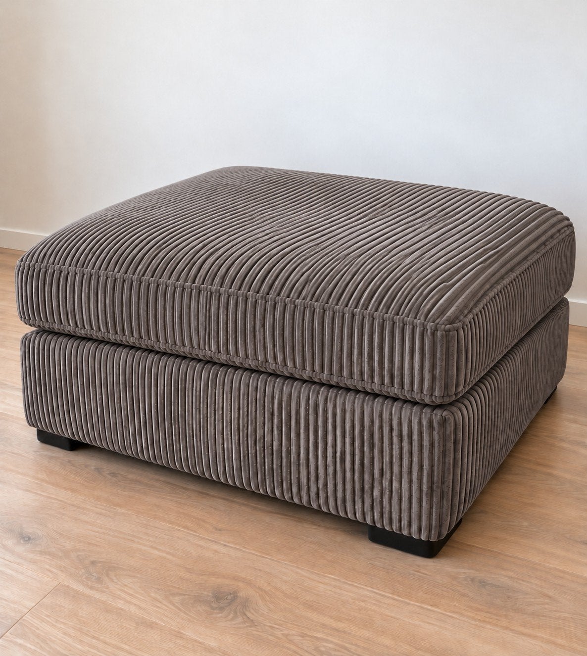 Grote zware hocker poef 80x80 – grijze ribstof – voetenbank, Ophalen, Vierkant, 75 tot 100 cm, Zo goed als nieuw