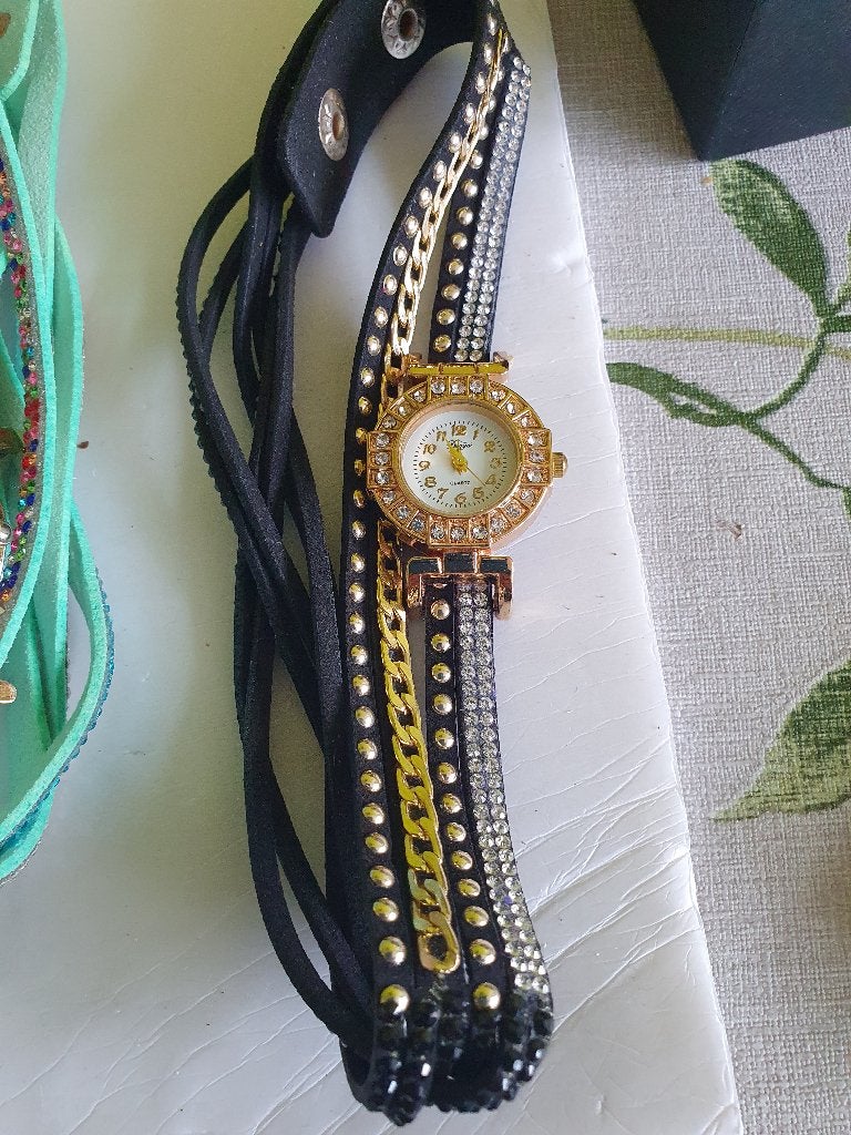 mooie strass horloges dames 1 voor heren, Overige merken, Overige materialen, Leer, Polshorloge