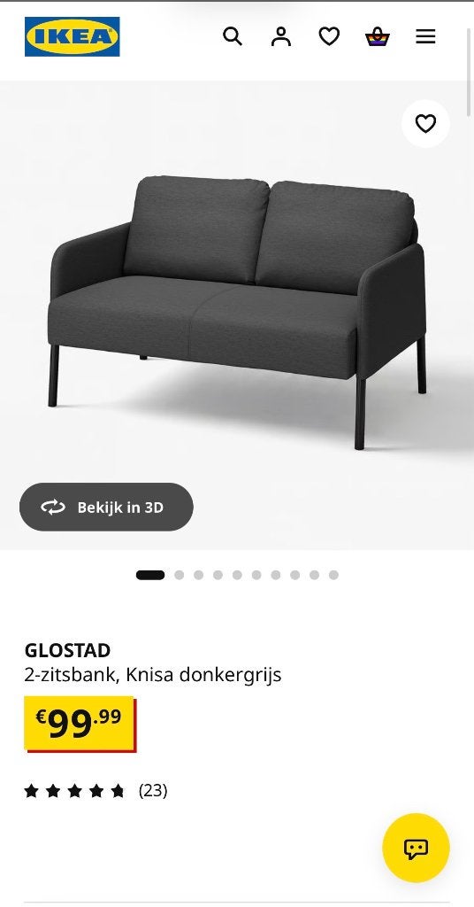 IKEA GLOSTAD bankje, Huis en Inrichting, Ophalen, Tweepersoons, 75 tot 100 cm, Zo goed als nieuw