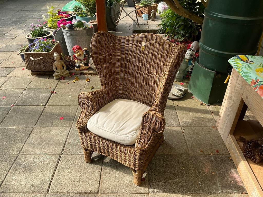 Mooie rieten/rattan kinderstoel van Riviera Maison + kussen., Ophalen, Zo goed als nieuw