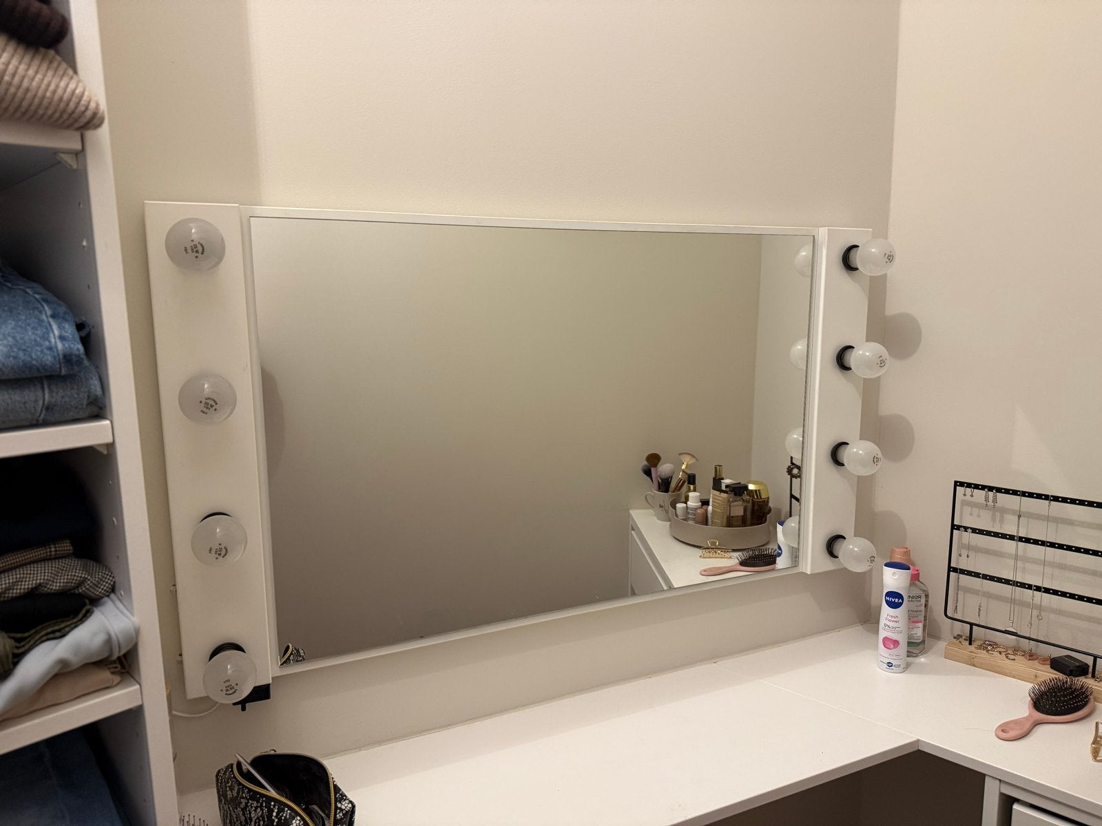Make-up spiegel met lampjes, Huis en Inrichting, Woonaccessoires | Spiegels, Ophalen, Zo goed als nieuw, 100 tot 125 cm, Minder dan 100 cm