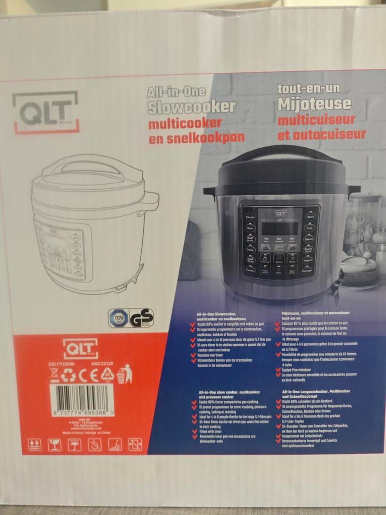 QLT All-in-one Slowcooker & Snelkookpan 5.7L, Witgoed en Apparatuur, Slowcookers, Ophalen of Verzenden, Timer, Nieuw