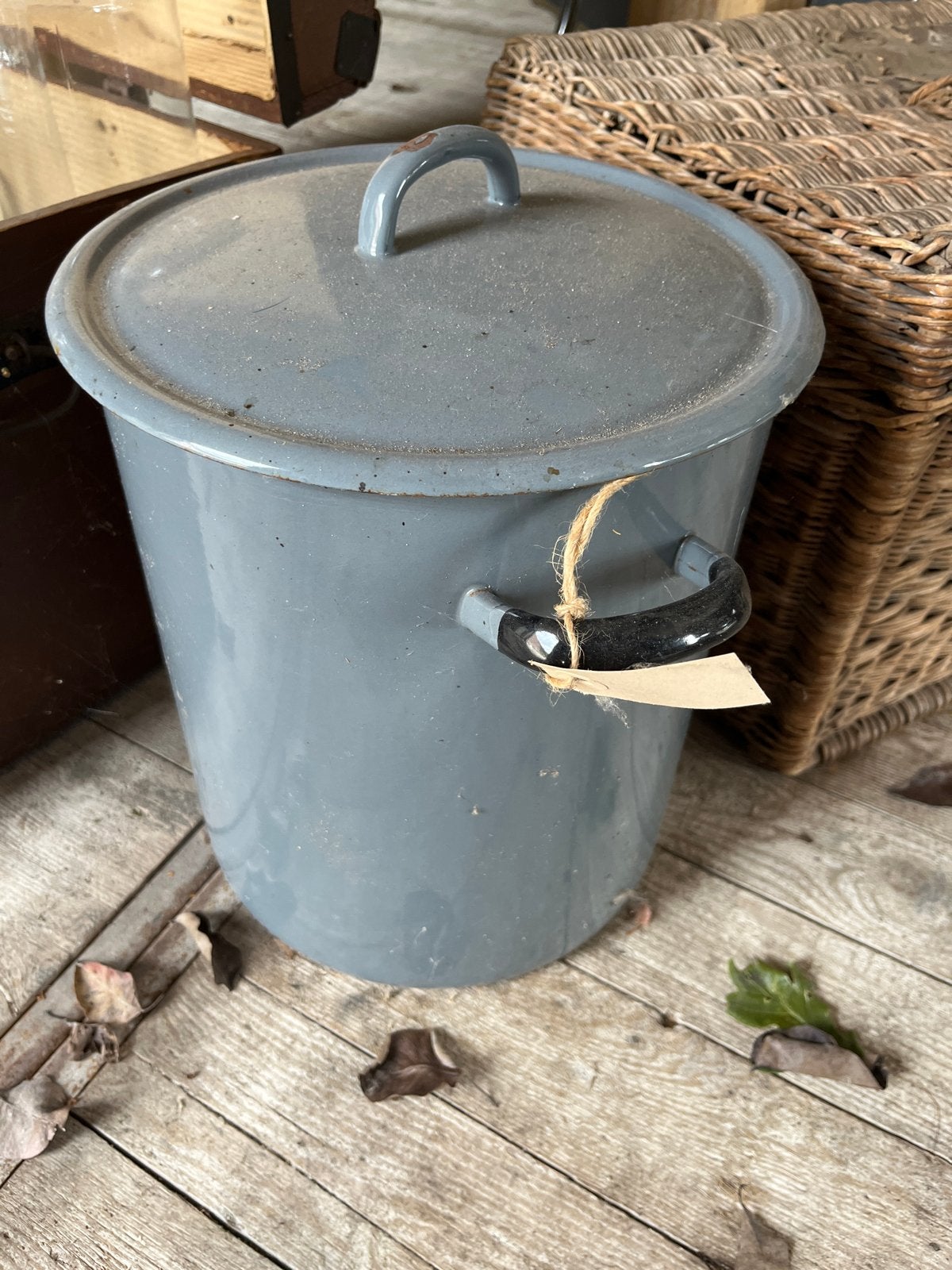 Grote vintage emaille pan met deksel - grijs, Ophalen of Verzenden
