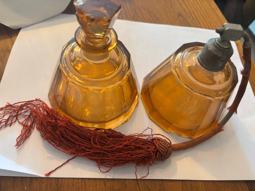 Oude parfum set verstuiver, Ophalen of Verzenden, Gebruikt, Parfumfles