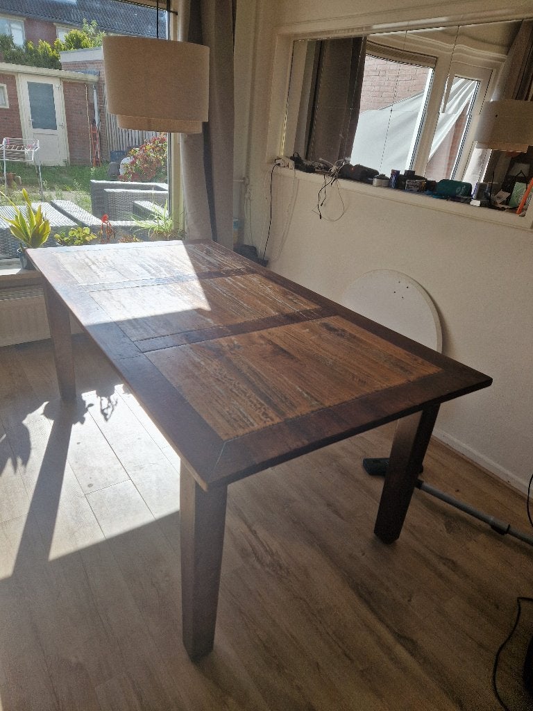 Robuuste houten eettafel - 190x101x80cm - Intensief gebruikt, Ophalen, Gebruikt, 100 tot 150 cm, 150 tot 200 cm