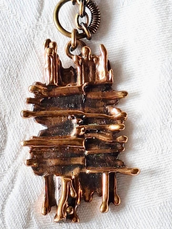 ketting met bronzen brutalist hanger Pentti Sarpaneva, Ophalen of Verzenden, Gebruikt, Bruin, Overige materialen