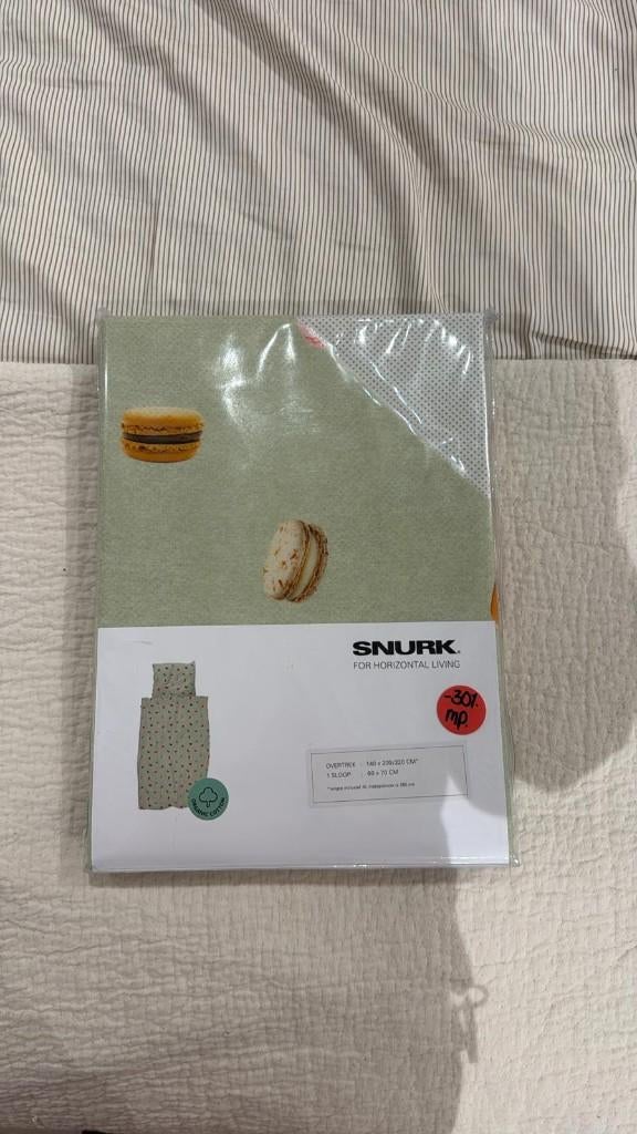 Snurk Macarons Dekbedovertrek Green 140 x 200 / 220 cm, Eenpersoons, Wit, Dekbedovertrek, Nieuw