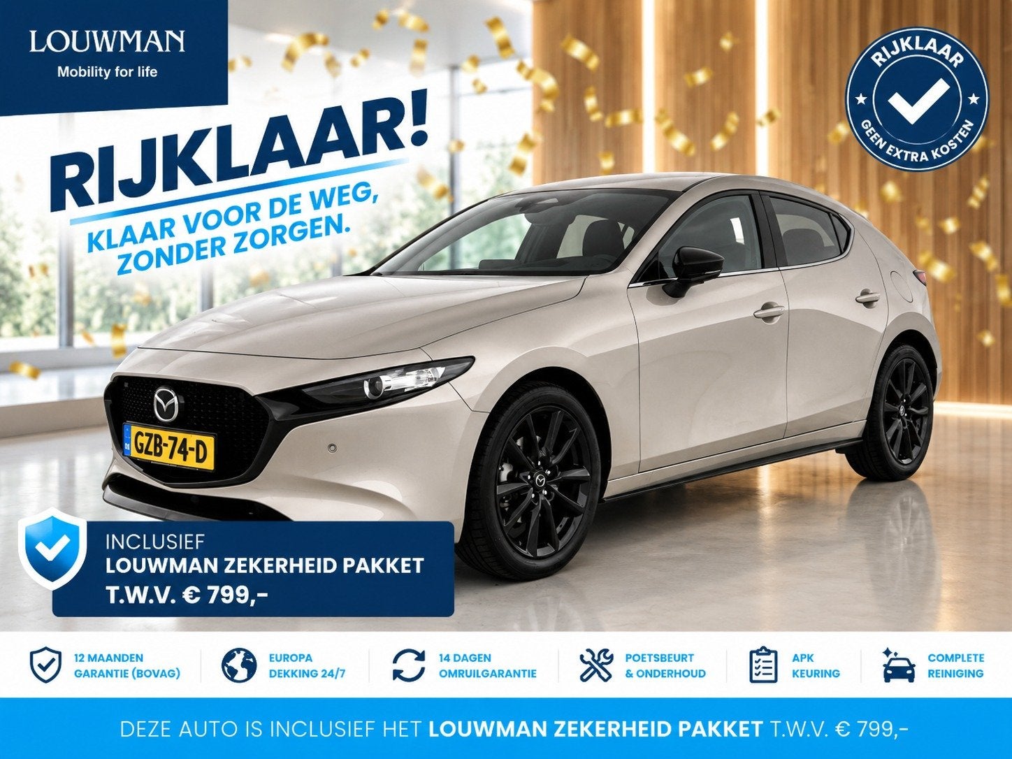 Mazda 3 2.5 e-SkyActiv-G M Hybrid 140 Homura | RIJKLAAR INCL, Auto's, Voorwielaandrijving, Stof, Gebruikt, 4 cilinders
