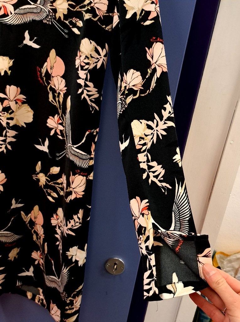 Eksept zwarte jurk + nude roze kraanvogel print mt S 37372, ., Ophalen of Verzenden, Zo goed als nieuw, Eksept