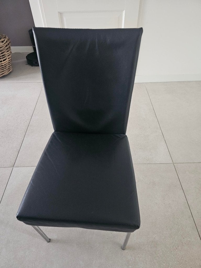 8 LEDEREN EETKAMER STOELEN MERK BERT PLANTEGIE, Ophalen, Zwart, Zo goed als nieuw, Vijf, Zes of meer stoelen