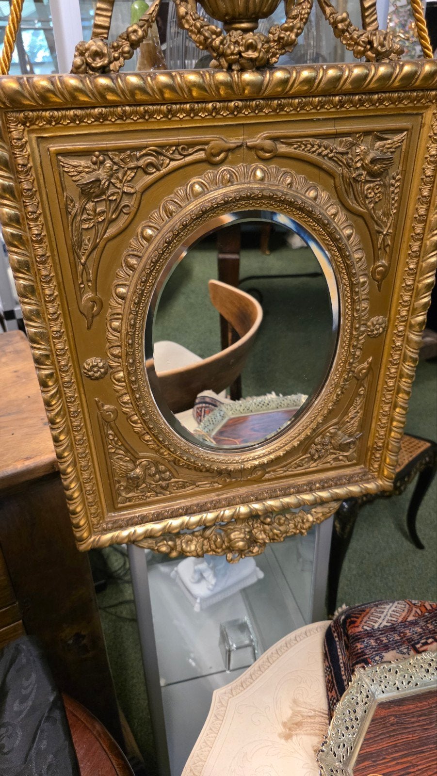 antieke Franse wandspiegel, Ophalen, Ovaal, Minder dan 50 cm