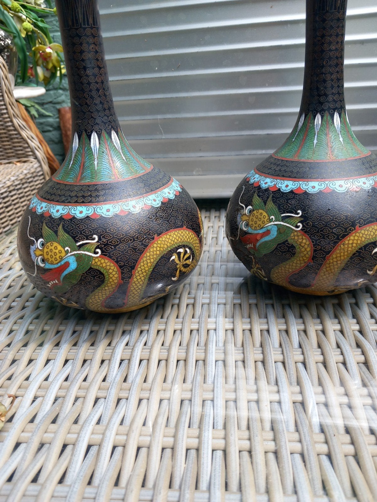 Chinese cloisonné vazen drakenmotief, Ophalen of Verzenden
