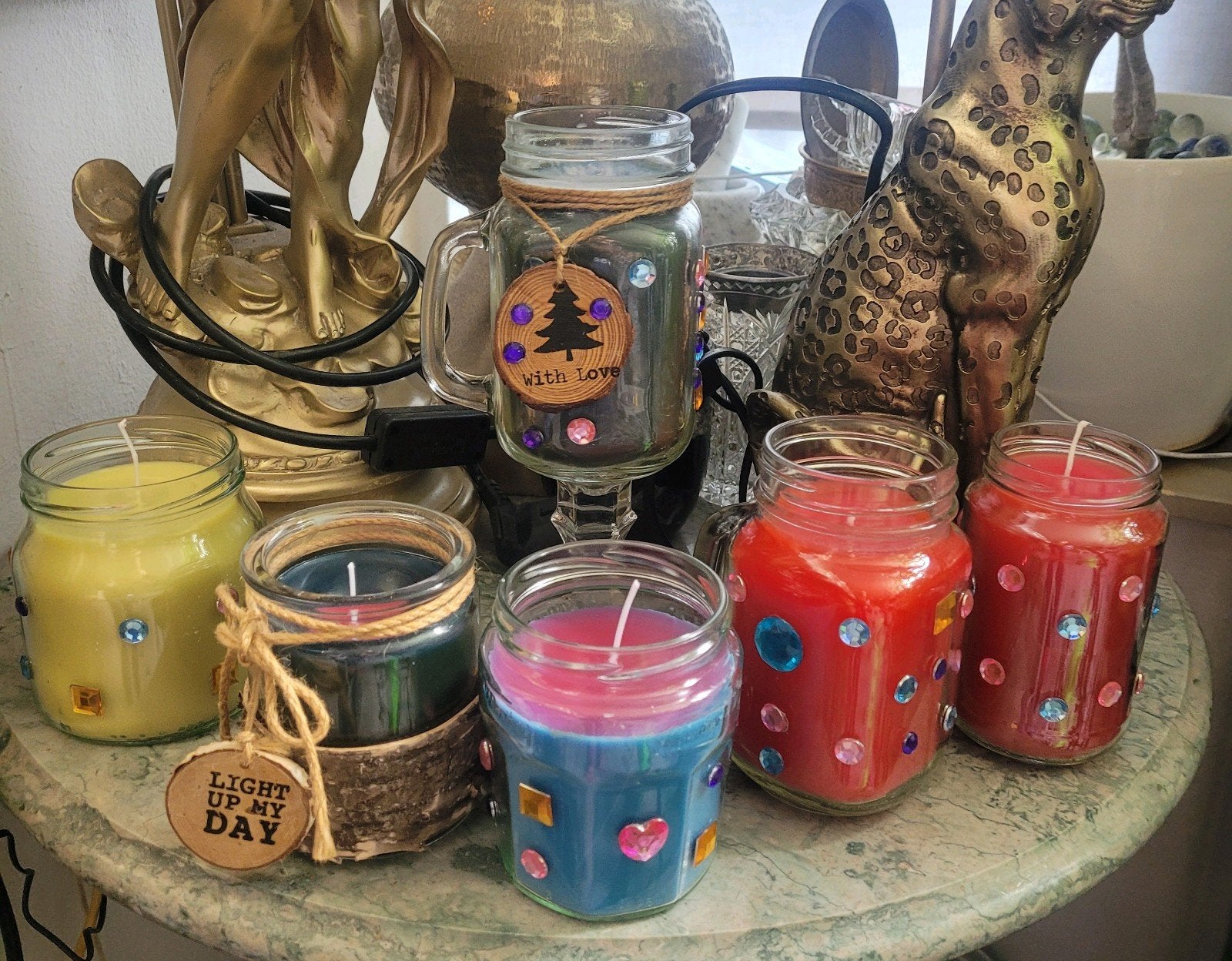 Set van 6 groete leuke kaarsen in glazen potjes, Overige materialen, Overige kleuren, Nieuw, Ophalen of Verzenden