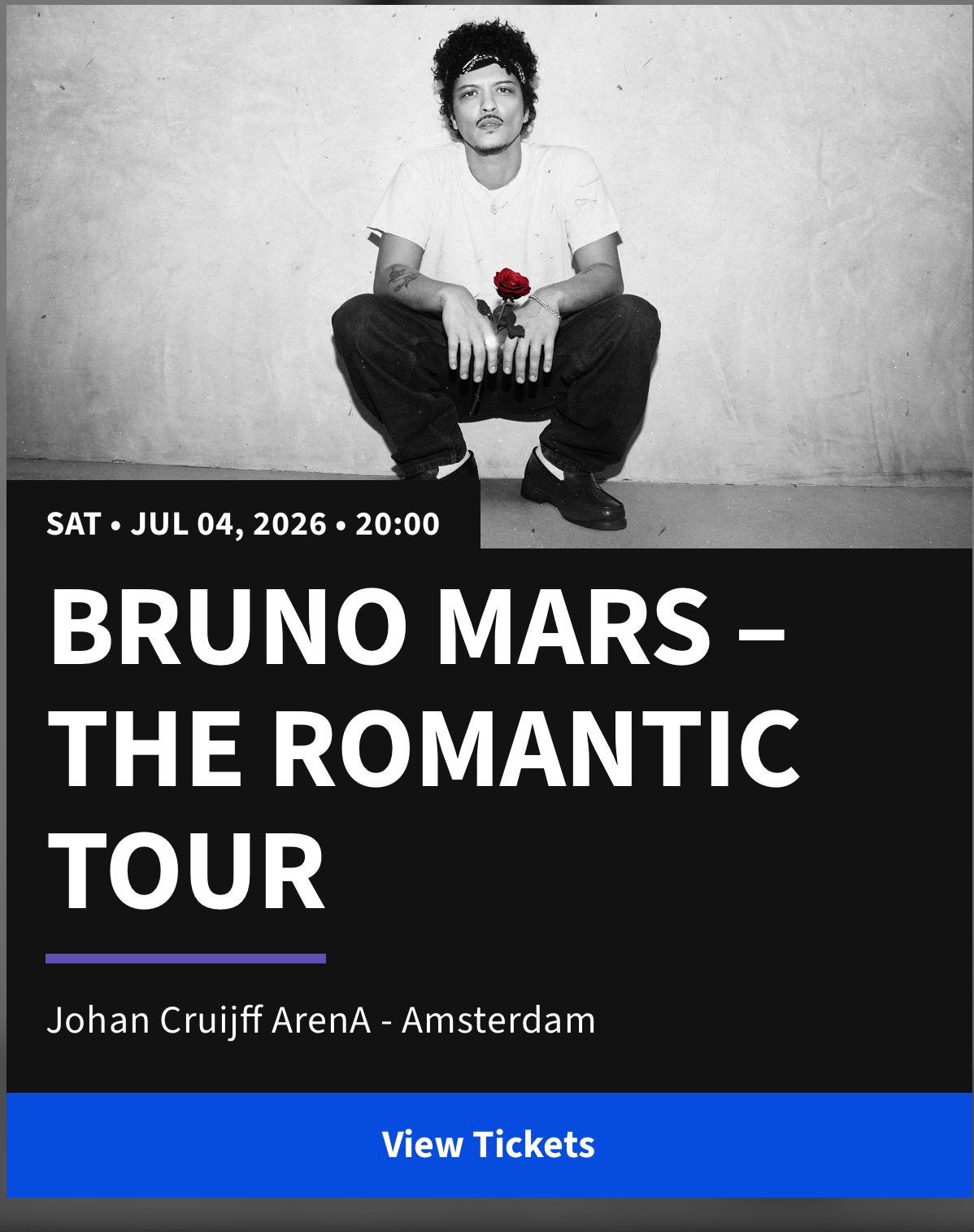 4 Bruno Mars Zitplaatsen Naast Elkaar - Zat 4 juli Amsterdam, Drie personen of meer, Juli
