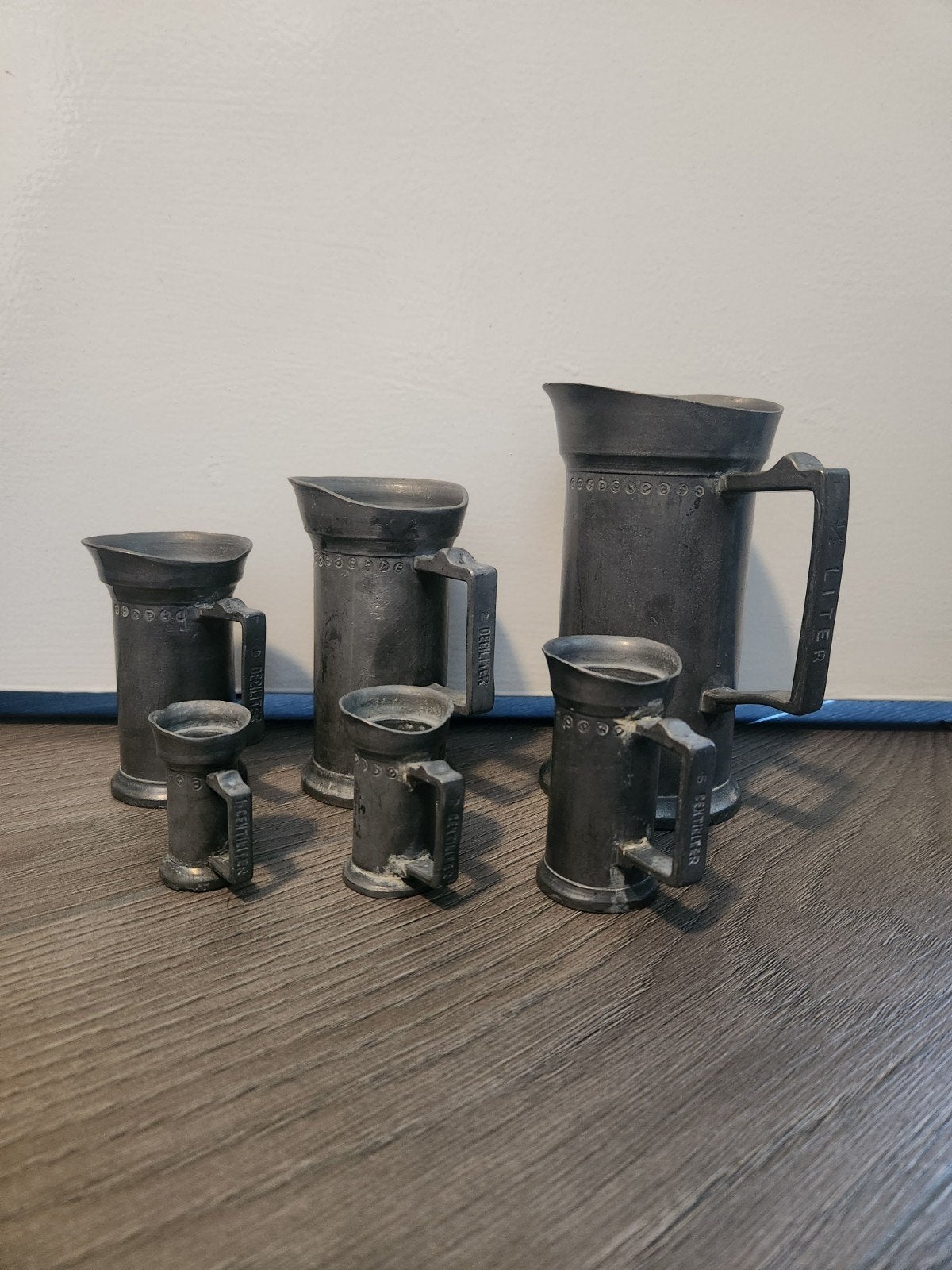 Set van 6 antieke tinnen maatbekers, Antiek en Kunst, Ophalen of Verzenden