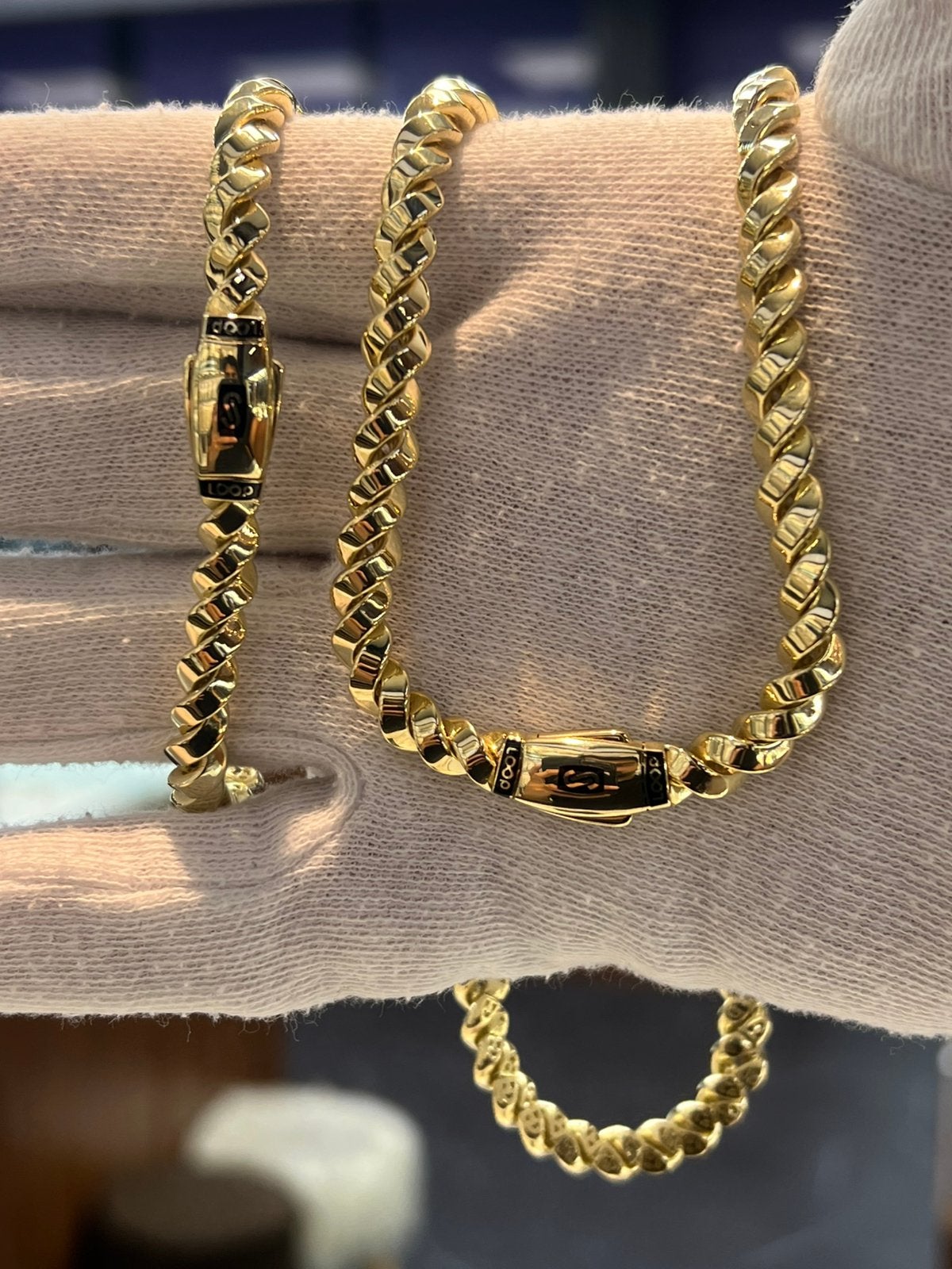 18 karaat gouden Monaco chain set ketting met armband, Ophalen of Verzenden, Nieuw, Goud