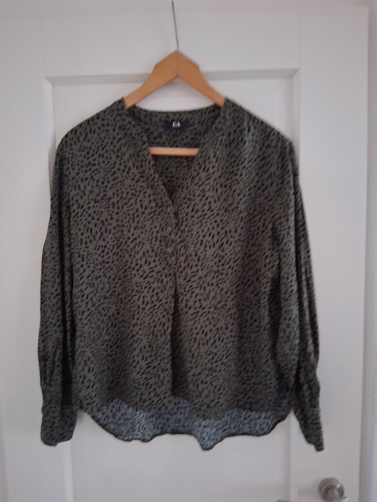 Mosgroene Blouse met Panterprint - Maat 46, Ophalen, Zo goed als nieuw, Maat 46/48 (XL) of groter, Groen