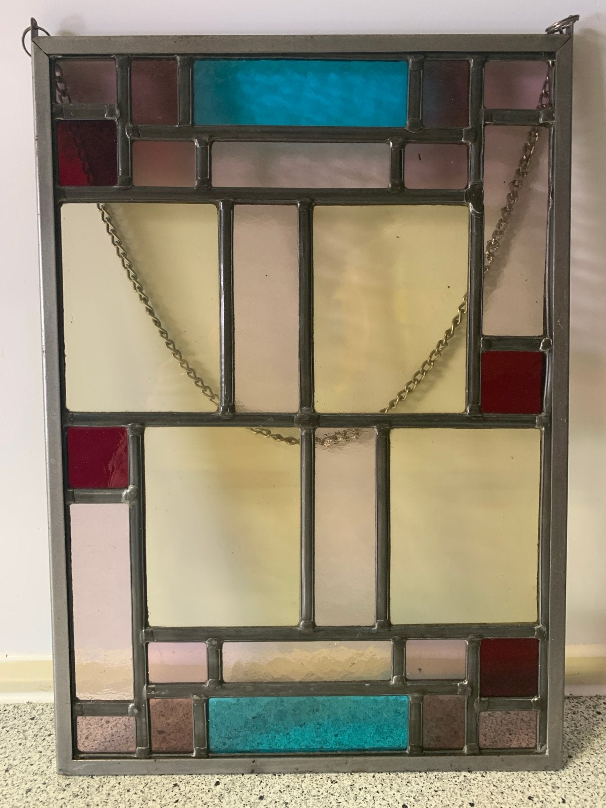 Mooie glas in lood hanger met rvs rand, Ophalen of Verzenden
